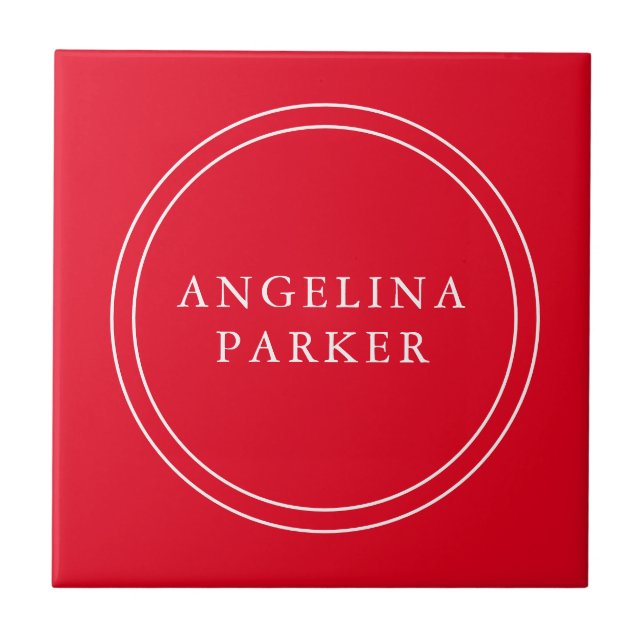 Unique Modern Minimalist Plain Red Your Name Tile (Front)