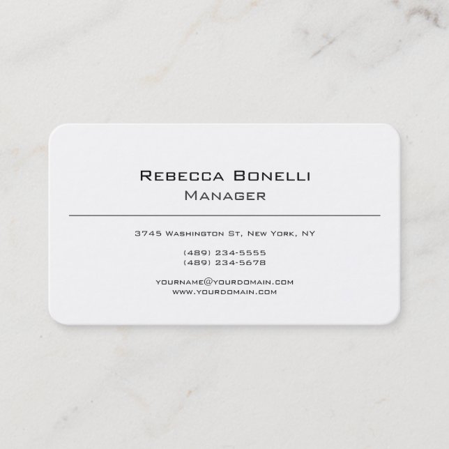 Unique Modern Minimalist Plain Simple White Business Card (Front)