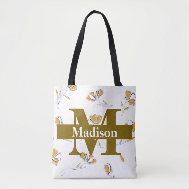 Unique Modern Monogram Initial Name Personalised  Tote Bag (Front)