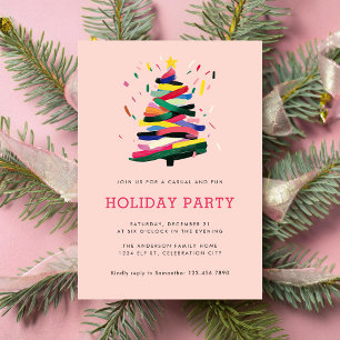 Unique Modern Pink Christmas Tree Holiday Party Invitation