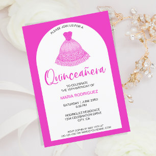 Unique Modern Pink Gown Quinseanera Celebration Invitation