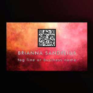 Unique Modern Pink Nebula QR Code Custom Business Card
