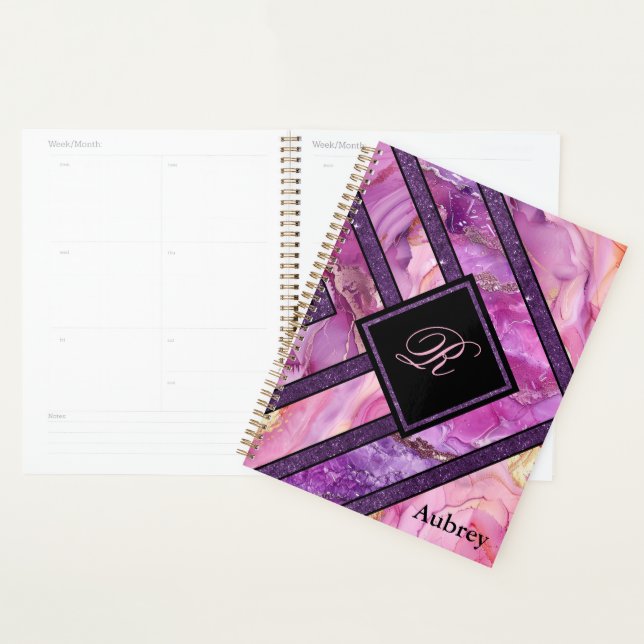 Unique Modern Pink Purple Geometric Personalised  Planner (Display)