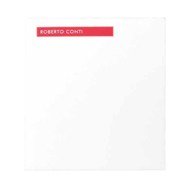 Unique Modern Plain Minimalist Name Red White Notepad (Front)