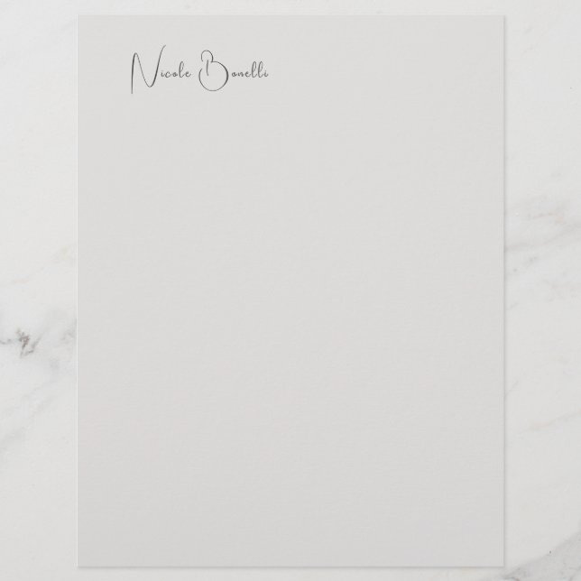 Unique Modern Platinum Grey Minimalist Caligraphy Custom Letterhead (Front)