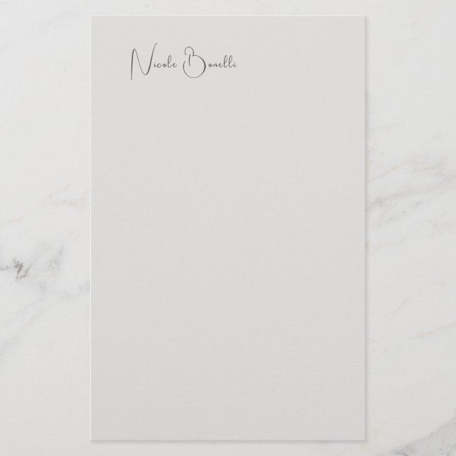 Unique Modern Platinum Grey Minimalist Caligraphy Stationery (Front)