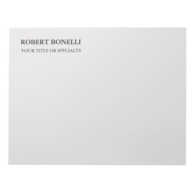 Unique Modern Platinum Grey Stylish Minimalist Big Notepad (Front)