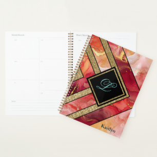Unique Modern Red Gold Geometric Planner