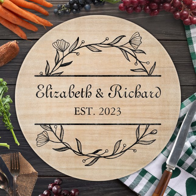 Unique Modern Rustic Couple Wedding Date Pizza Cutting Board (Creator Uploaded)