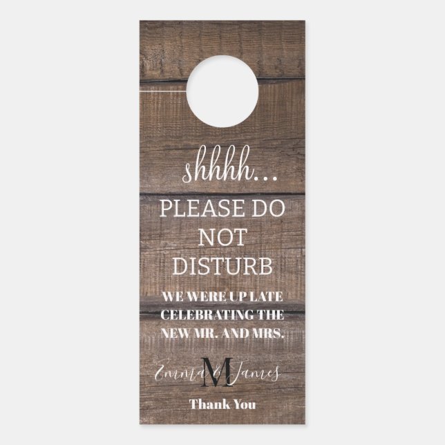 Unique Modern Rustic Do Not Disturb Hotel Wedding  Door Hanger (Front)