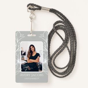 Unique Modern Sage Green Boho Floral  ID Badge