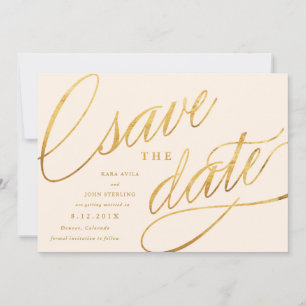 Unique Modern Save the Dates Champagne & Gold Date