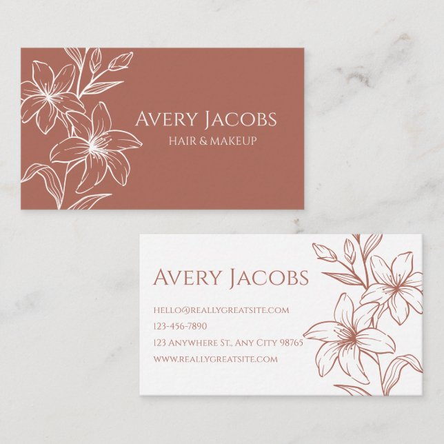 Unique Modern Terracotta Boho Floral  Business Card (Front/Back)