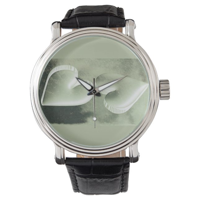 Unique modern watercolor two silver hearts watch (Front)
