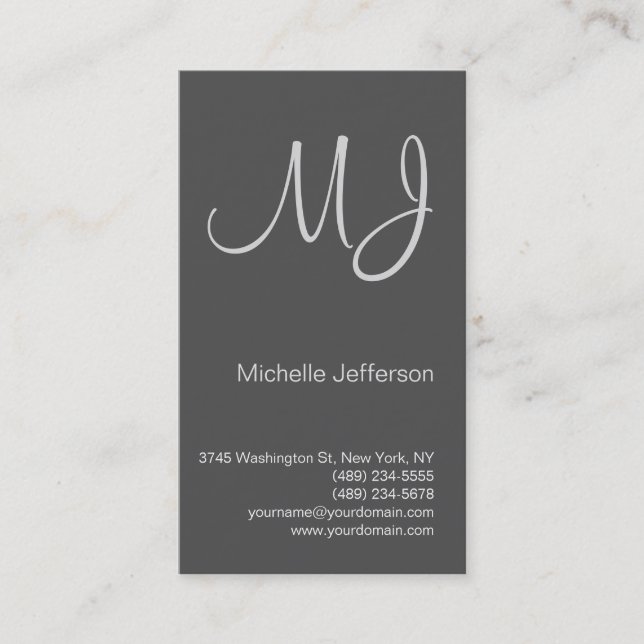 Unique Monogram Grey Elegant Business Card (Front)