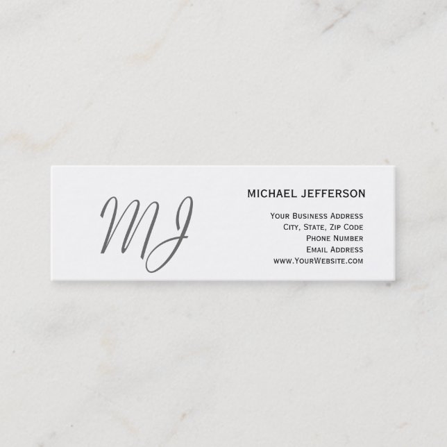 Unique Monogram Grey White Slim Business Card (Front)