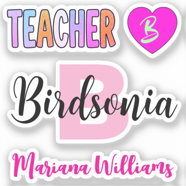 Unique Monogram Teacher Name Stickers (for Girls) (Front)