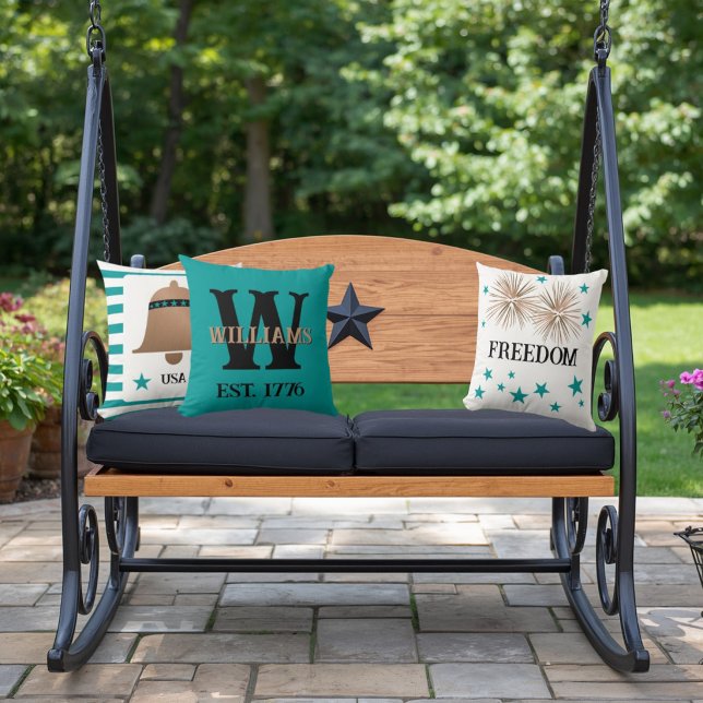 Unique Monogrammed Copper and Turquoise Patriotic  Cushion (Creator Uploaded)