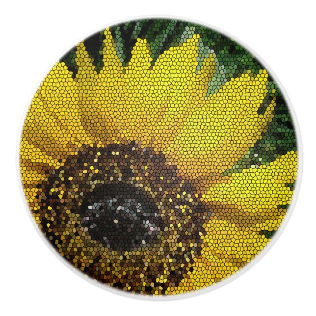 Unique Mosaic Tiles Bright Yellow Sunflower Ceramic Knob (Front)