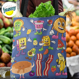 Unique Multi-Coloured Breakfast Food Characters Tote Bag