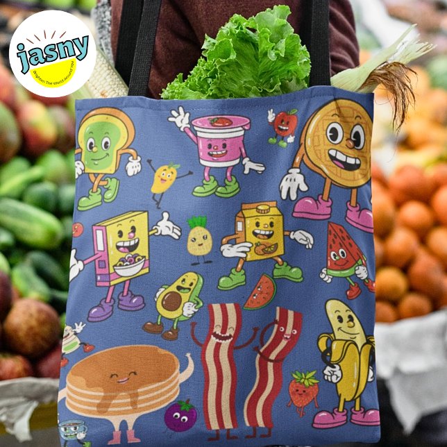 Unique Multi-Coloured Breakfast Food Characters Tote Bag (Creator Uploaded)