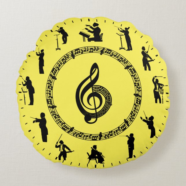 Unique Music Silhouettes Themed Round Cushion (Front)