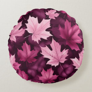 Unique Muted Burgundy Maple Leaf Round Pillow