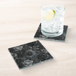 Unique Muted Colours Vintage Floral Print Glass Coaster
