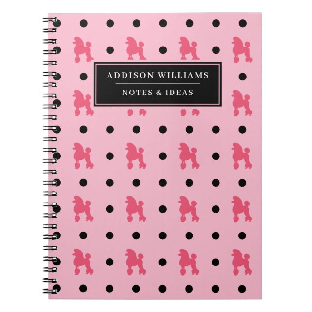 Unique Name Girly Pink Black Poodles Pattern Notebook (Front)