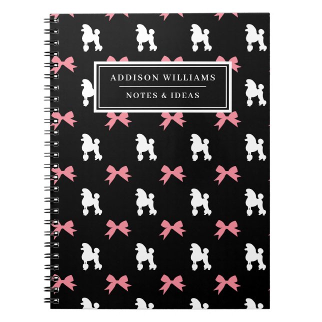 Unique Name Girly Pink Ribbons Poodles Pattern Notebook (Front)