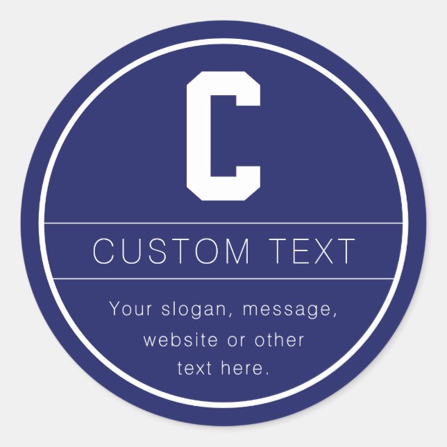 Unique Name & Monogram Template | Navy Blue Classic Round Sticker (Front)