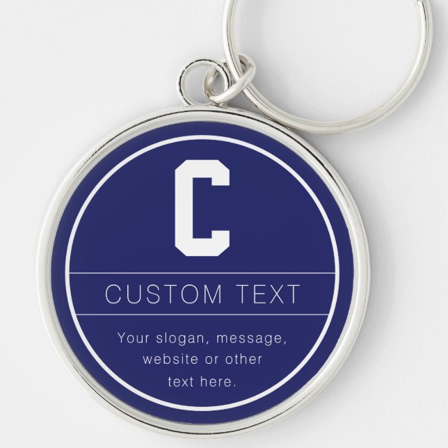 Unique Name & Monogram Template | Navy Blue Key Ring (Front)