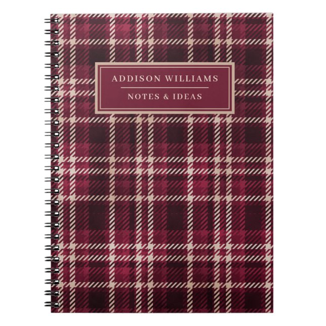 Unique Name on Tan Red Flannel Pattern Notebook (Front)