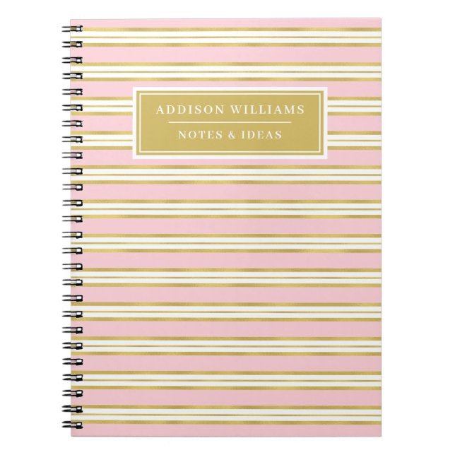 Unique Name Pink Gold Stripe Pattern Customized Notebook (Front)