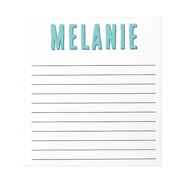 Unique Name Template Navy Blue Teal Lined Notepad (Front)
