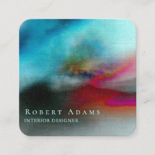 Unique Navy Blue and Burgundy Watercolour Abstract Square Business Card