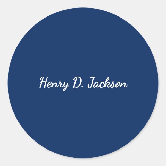 Unique Navy Blue Classical Handwriting Plain Classic Round Sticker (Front)