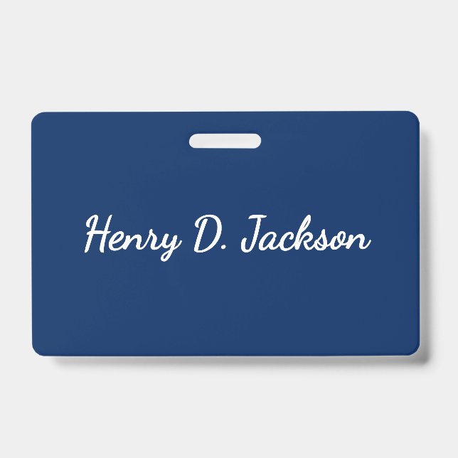 Unique Navy Blue Classical Handwriting Plain ID Badge (Front)