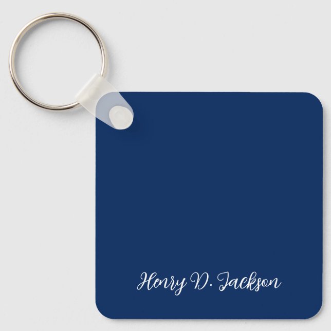 Unique Navy Blue Classical Handwriting Plain Key Ring (Front)