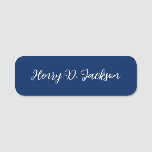 Unique Navy Blue Classical Handwriting Plain Name Tag