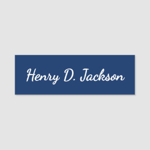 Unique Navy Blue Classical Handwriting Plain Name Tag