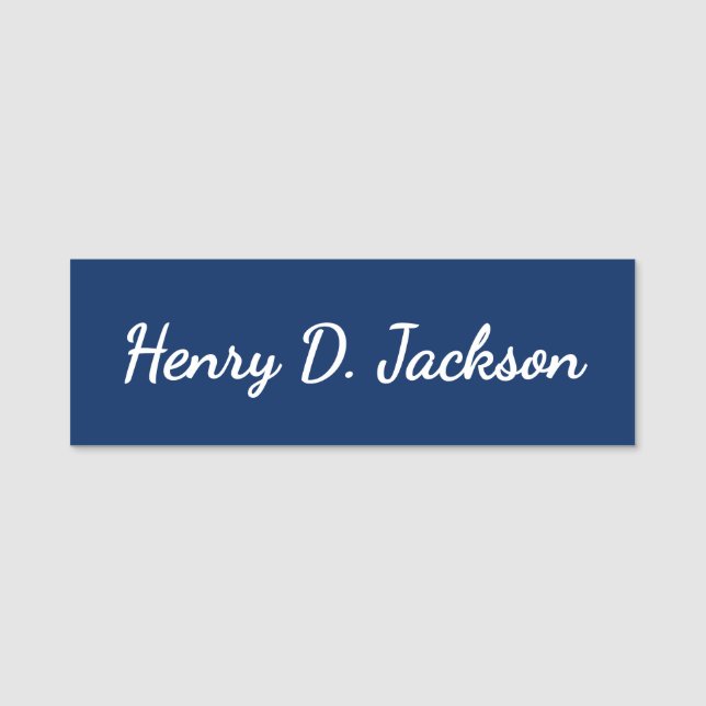 Unique Navy Blue Classical Handwriting Plain Name Tag (Front)