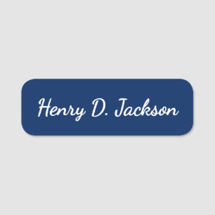 Unique Navy Blue Classical Handwriting Plain Name Tag