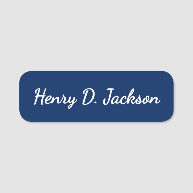 Unique Navy Blue Classical Handwriting Plain Name Tag (Front)