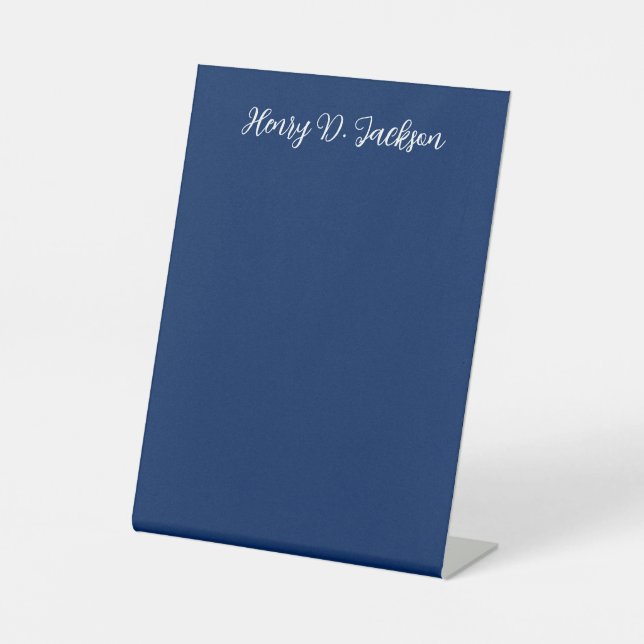 Unique Navy Blue Classical Handwriting Plain Pedestal Sign (Front)