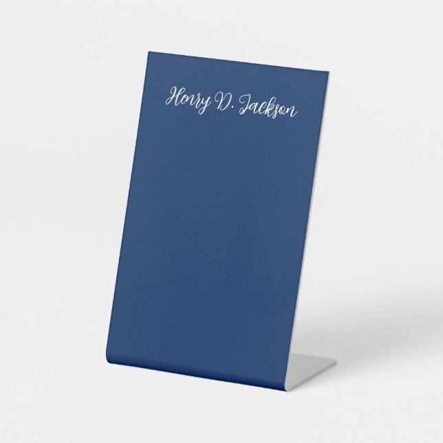 Unique Navy Blue Classical Handwriting Plain Pedestal Sign (Front)