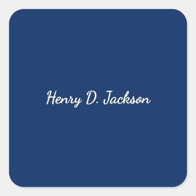 Unique Navy Blue Classical Handwriting Plain Square Sticker (Front)