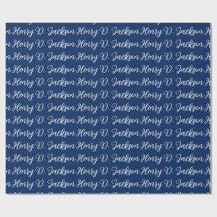 Unique Navy Blue Classical Handwriting Plain Wrapping Paper