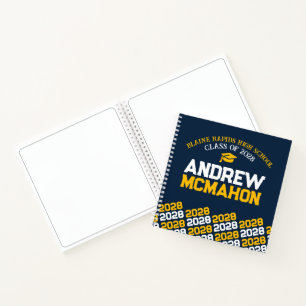 Unique Navy Blue & Gold Graduation Guestbook Notebook