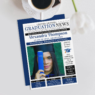 Unique NavyBlue Graduate Newspaper Breaking News Invitation
